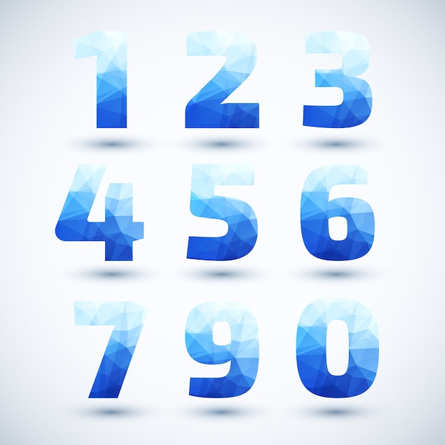 Vector blue numbers set modern geometric style.