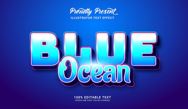 Blue ocean text style effect. Editable text effect