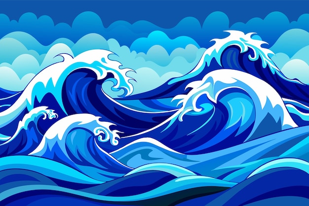 Illustrazione vettoriale delle onde d'acqua blu dell'oceano