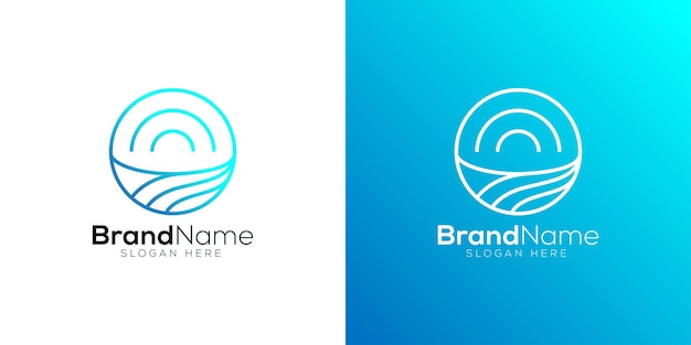 Синий шаблон дизайна логотипа океанской волны
