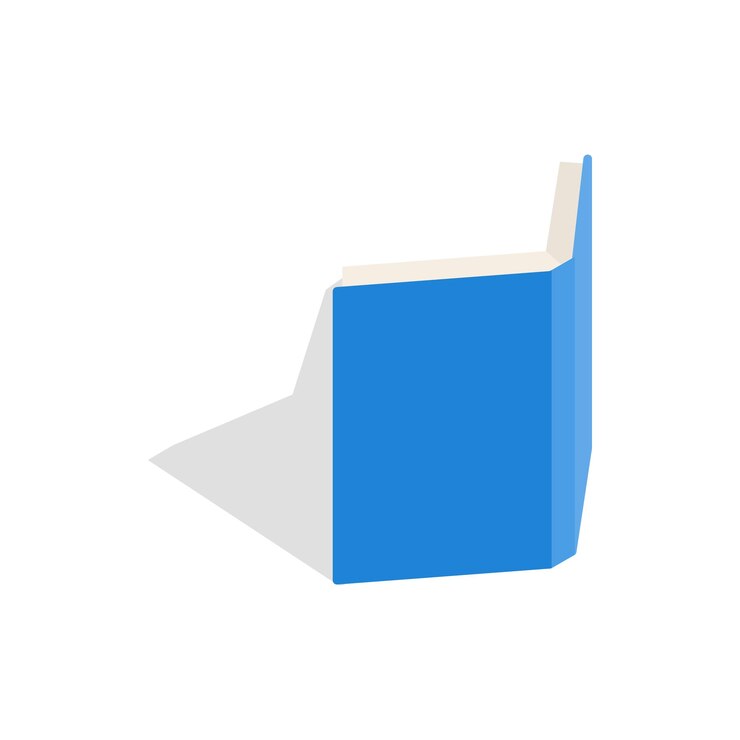 Vector blue open book cover icon in isometric 3d style on a white background