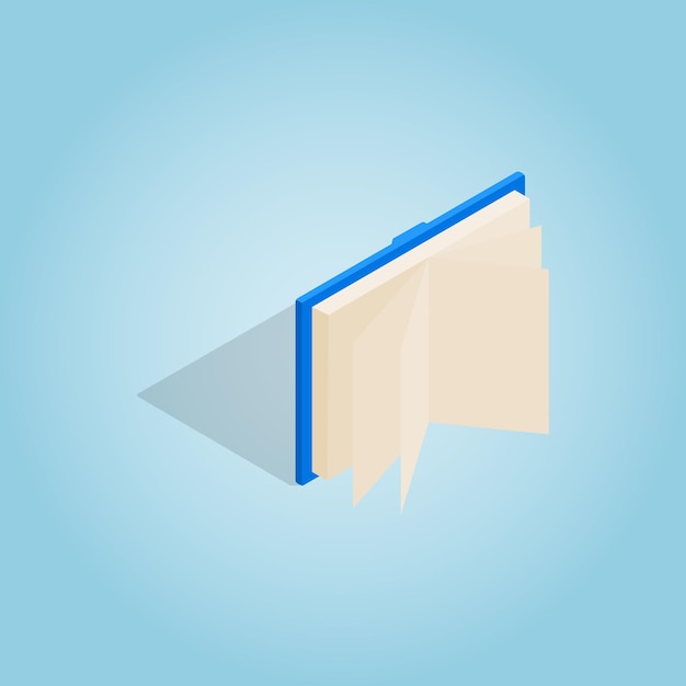 Blue open book icon in isometric 3d style on blue background Reading symbol