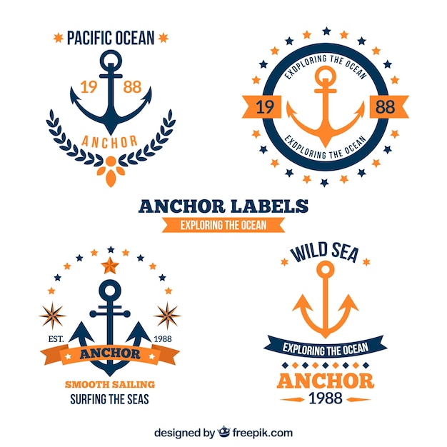 Blue and orange anchor badge collection