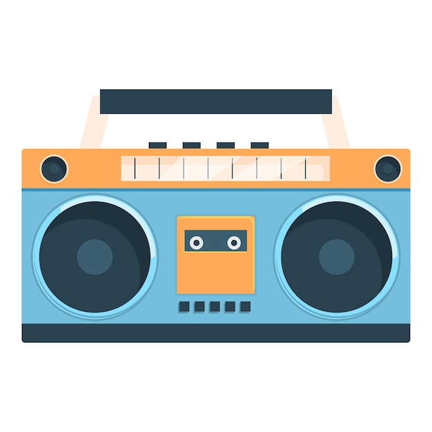 80年代の音楽を演奏する青とオレンジのブームボックス