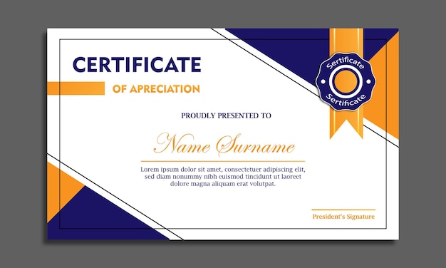 Blue and orange business certificate with geometric lines pattern modern certificate template