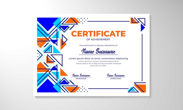 a blue and orange certificate for a graduation ceremony