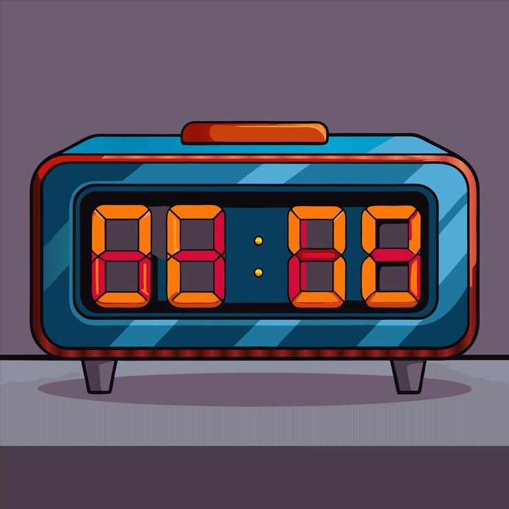 Vector a blue and orange clock with the time as 12 00
