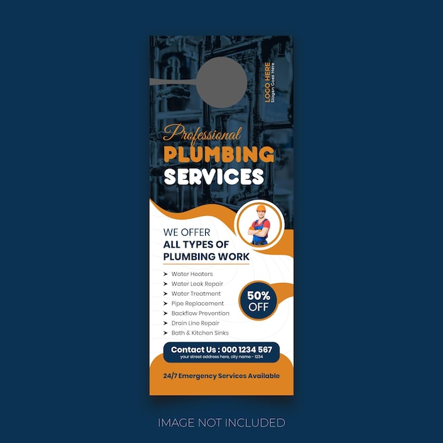 Vector a blue and orange flyer that says professional plumbing services