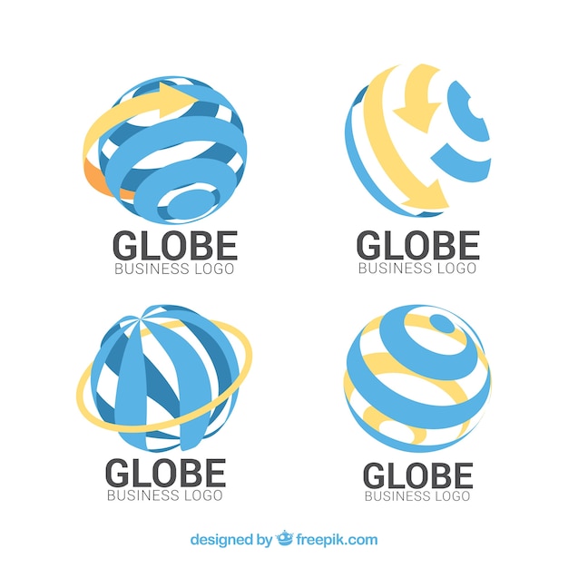 Vettore globo blu e arancione logo collection