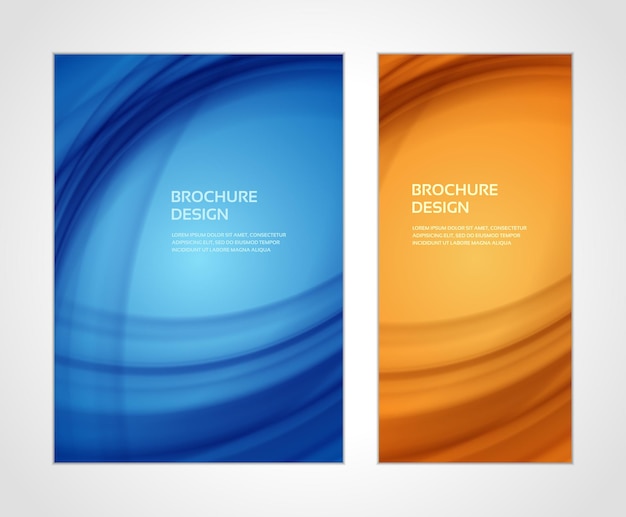 Blue and orange gradient smooth wave brochure design realistic template vector