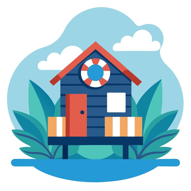 Vector a blue and orange house with a blue sign that says quot life quot on it