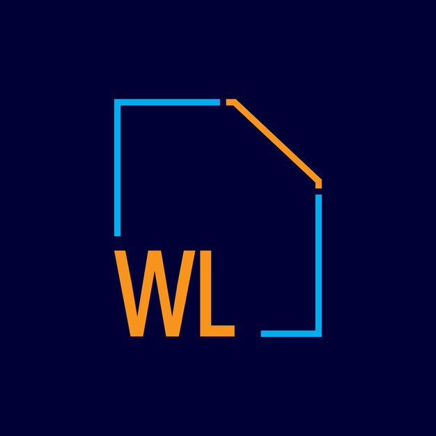 a blue and orange logo with a square and a blue line