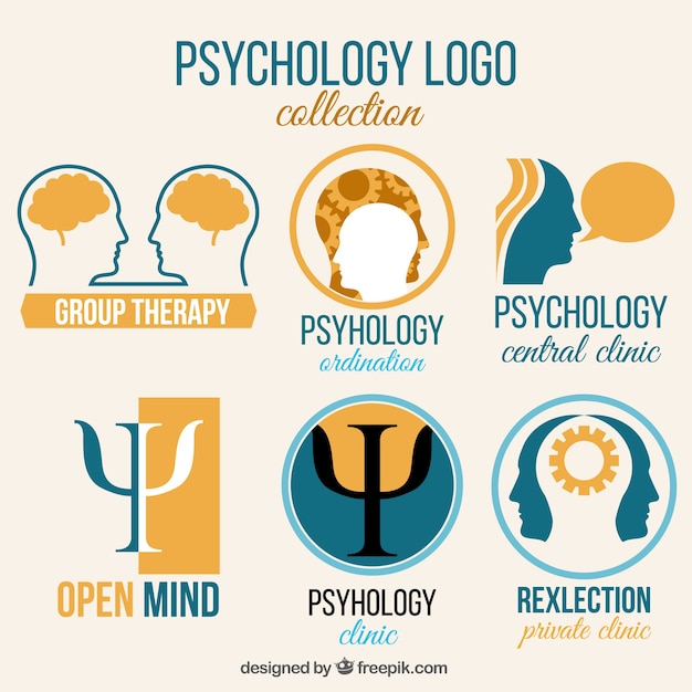 Vettore psicologia blu e arancio logo collezione