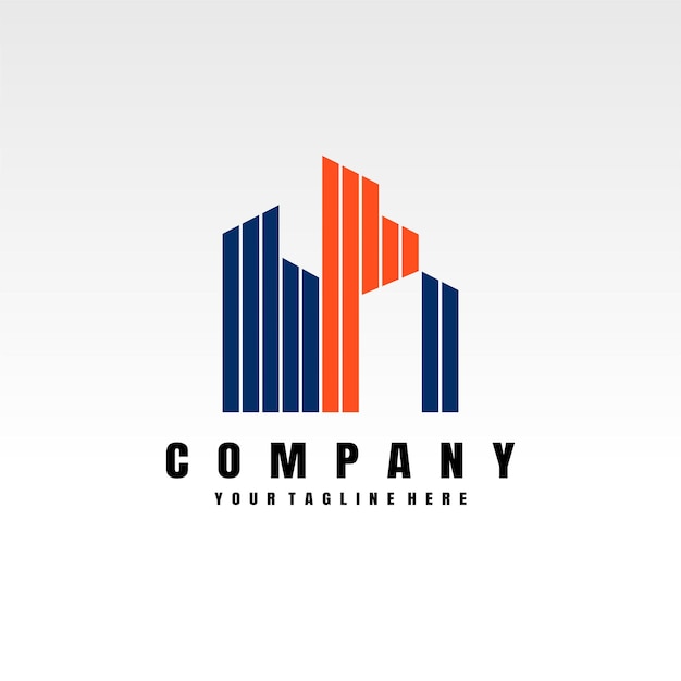 blue and orange silhouette building vector logo