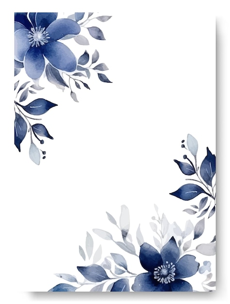 Blue orchid border frame with floral watercolor background of wedding invitation Rustic wedding card