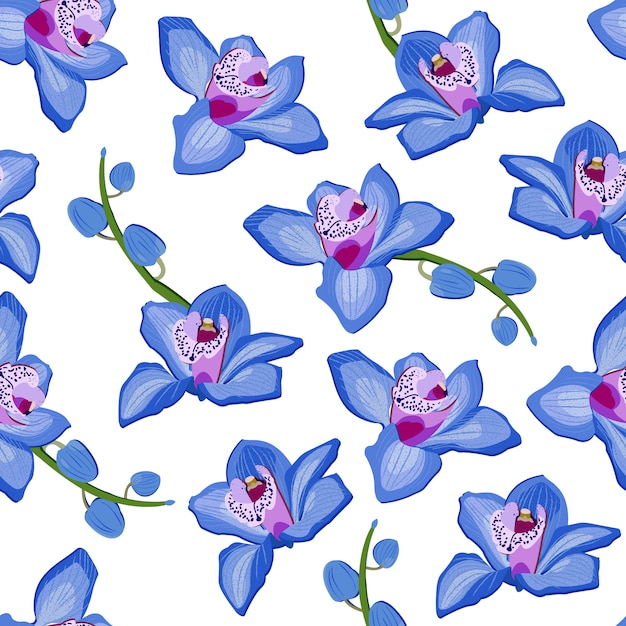 Blue orchid floral seamless pattern