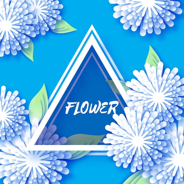 Blue Origami Floral Greeting card with paper cut triangle Frame