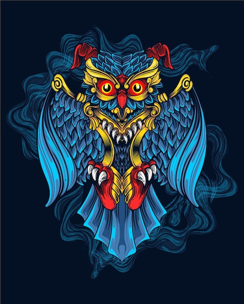 blue owl artwork with ornament