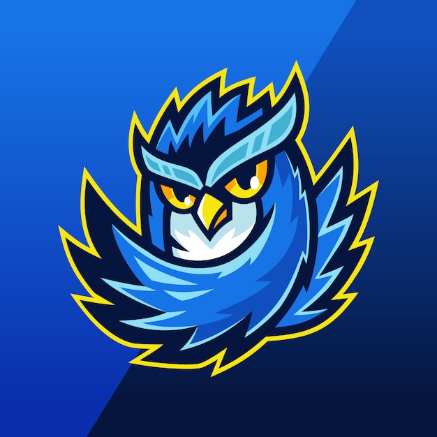 青いフクロウeスポーツチームマスコットロゴ