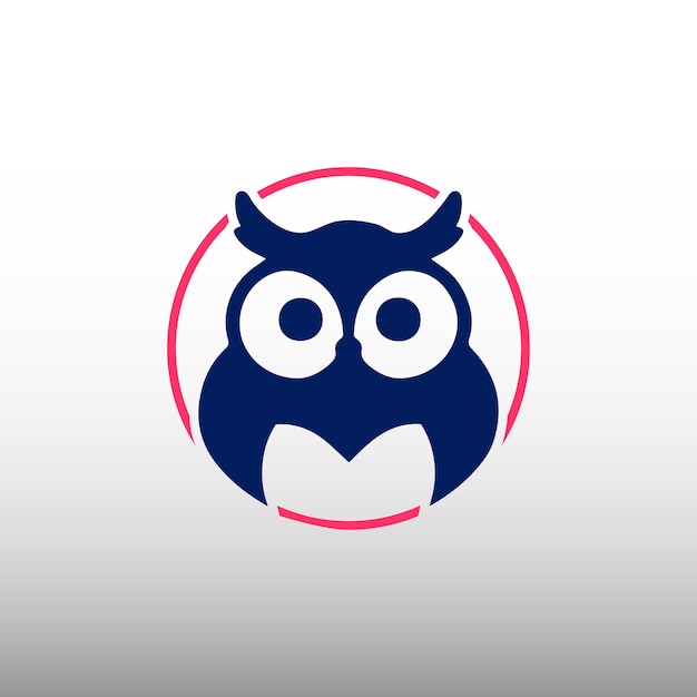 Blue Owl head Circle logo concept on a White Background