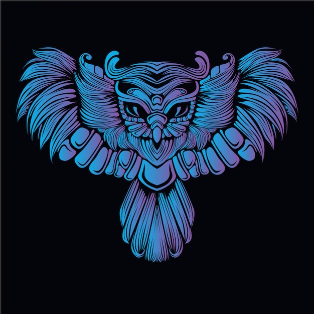 Vector blue owl head illustration