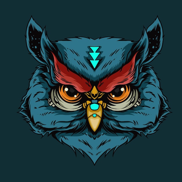 Blue owl head illustration