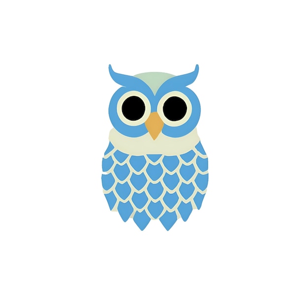 Blue Owl with Feathers Illustration