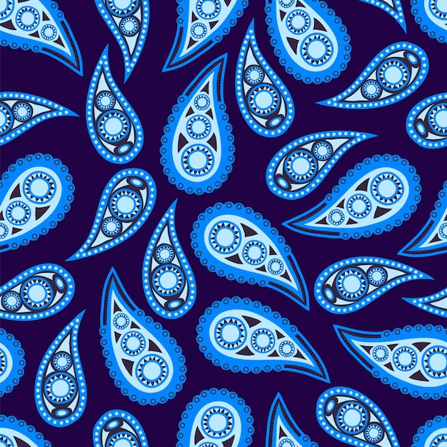 Vector blue paisley seamless pattern, background