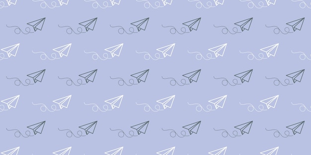 Blue paper plane seamless repeat pattern vector background