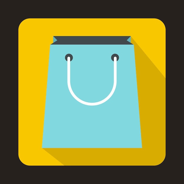 Blue paper shopping bag icon in flat style on a yellow background
