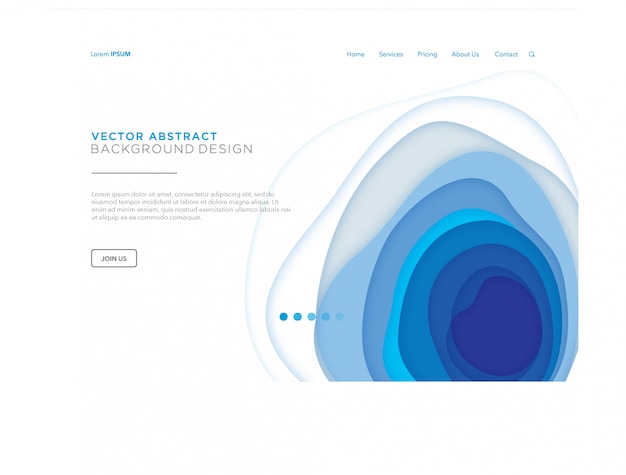 Blue papercut landing page or web template