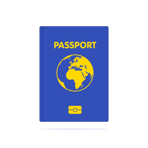 Blue passport isolated on white. International identification document for travel. Vector image about identification, travel, check-in, tourism, passport control, vacation, citizenship, trip.