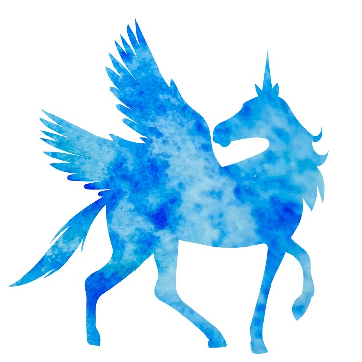 Vector blue pegasus watercolor silhouetteon white backgroundisolated vector