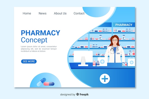 Vector blue pharmacy landing page