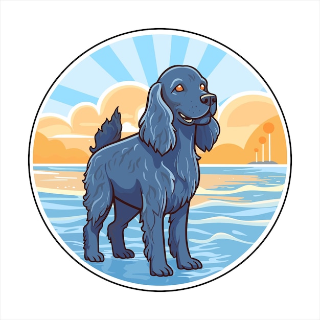 Vector blue picardy spaniel hondenras cartoon kawaii karakter strand zomer dieren huisdieren sticker illustratie