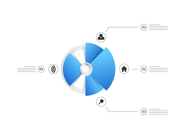 Blue pie chart infographic design on white background