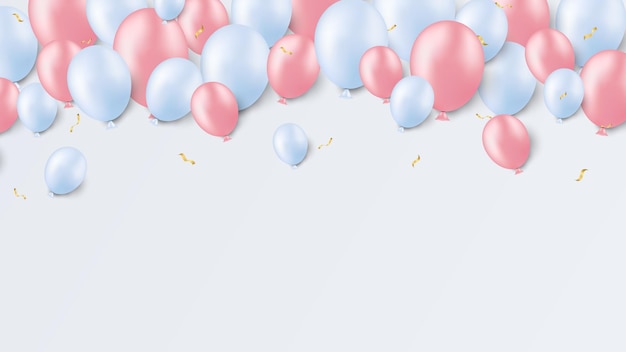 Blue and pink balloons on sweet background, sale vector illustration. celebration background.