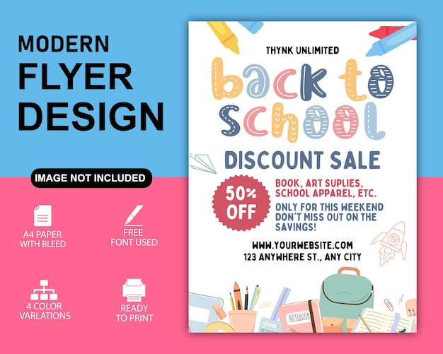 Blue And Pink Colorful Illustrative Back to School Discount Flyer