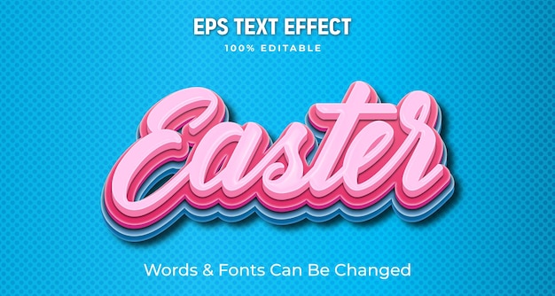 A blue and pink easter text effect with a blue background.