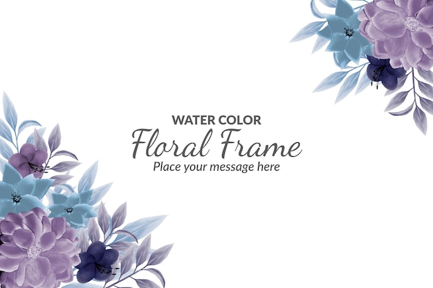 Blue pink flower and leaves frame with watercolor Free Vector