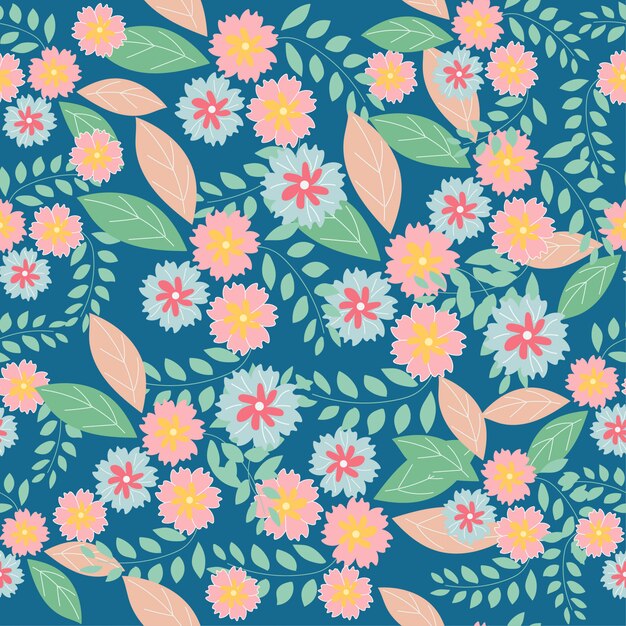 Blue and pink flower seamless pattern