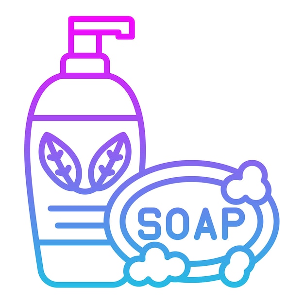 a blue and pink logo with a bottle of soap next to it