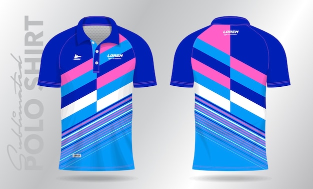 Blue pink polo sport shirt mockup template design