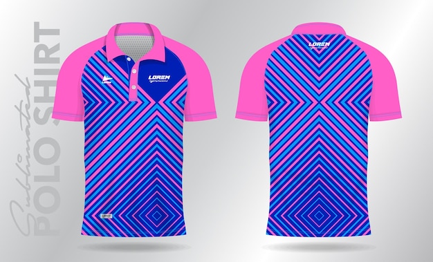 블루 핑크 폴로 스포츠 셔츠 모형 템플릿 디자인