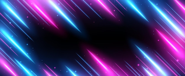 Vector blue and pink rays zoom in motion effect light color trails on ultrawide background vector illustr