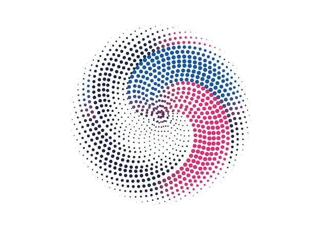 A blue and pink swirl logo a circular dot pattern with blue and pink colors dot cmyk black