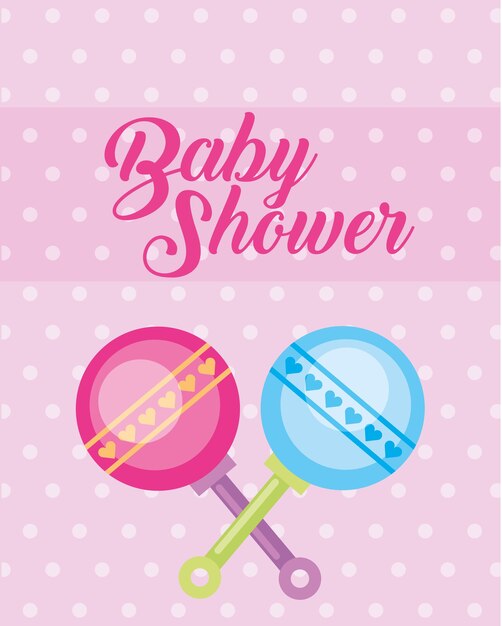 blue and pink toy rattles baby shower card