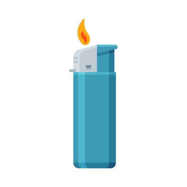 Vector blue plastic cigarette lighter with fire flammable smoking equipment vector illustration