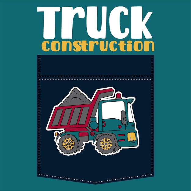 A blue pocket with a truck construction logo on it