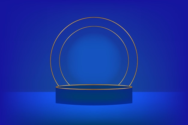 blue podium with a cercle gold line